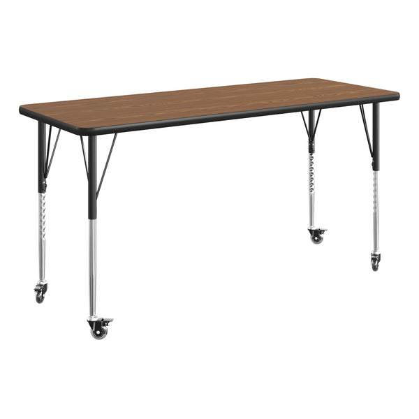 Oak Top/Black Frame |#| Commercial Adjustable Height Rectangular Activity Table - Locking Casters-Oak