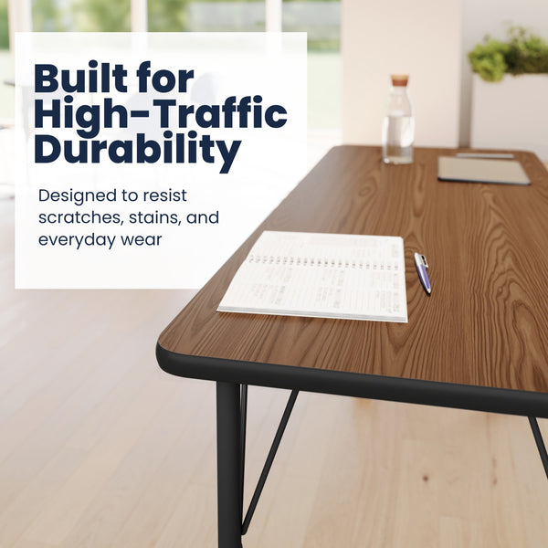 Oak Top/Black Frame |#| Commercial Adjustable Height Rectangular Activity Table - Locking Casters-Oak