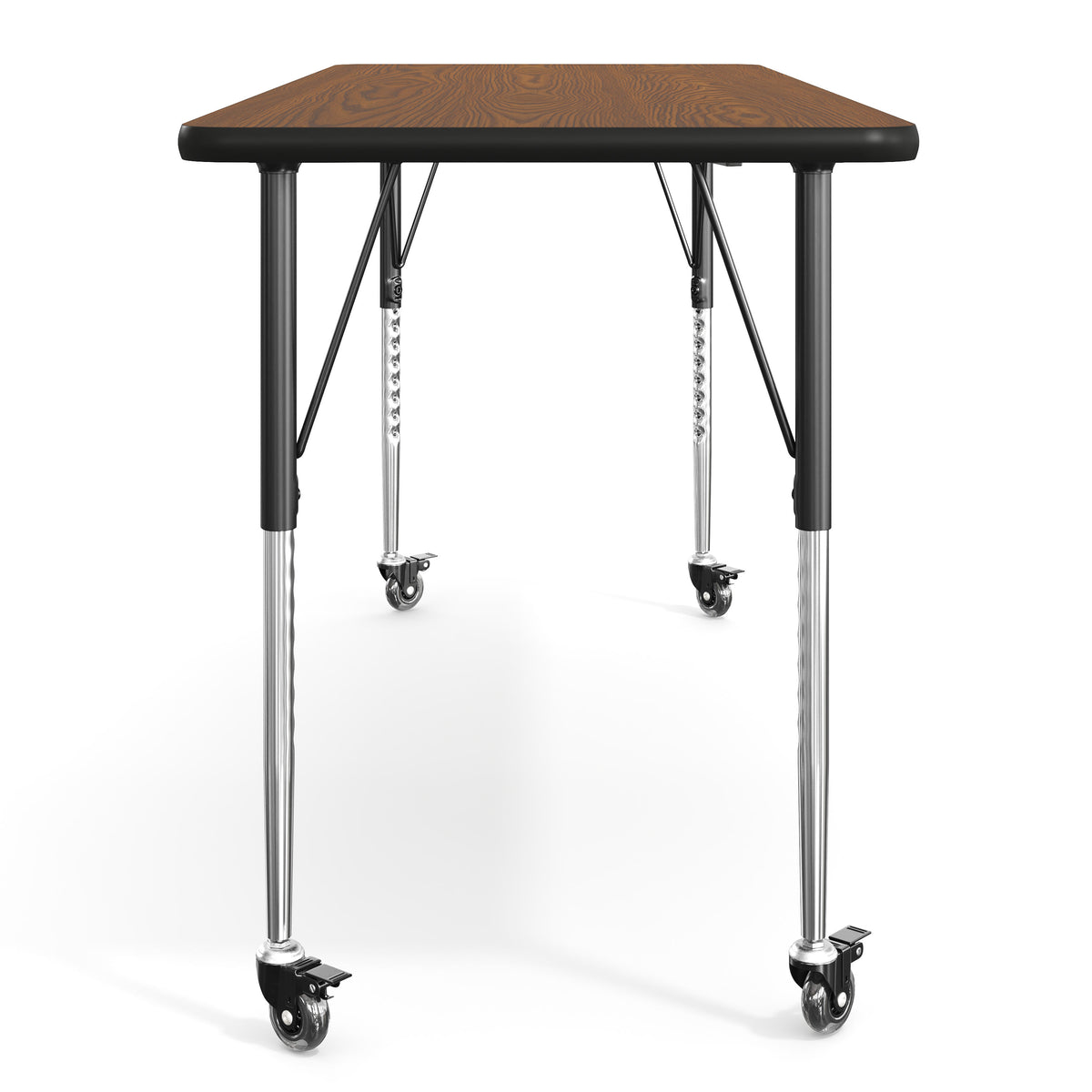 Oak Top/Black Frame |#| Commercial Adjustable Height Rectangular Activity Table - Locking Casters-Oak
