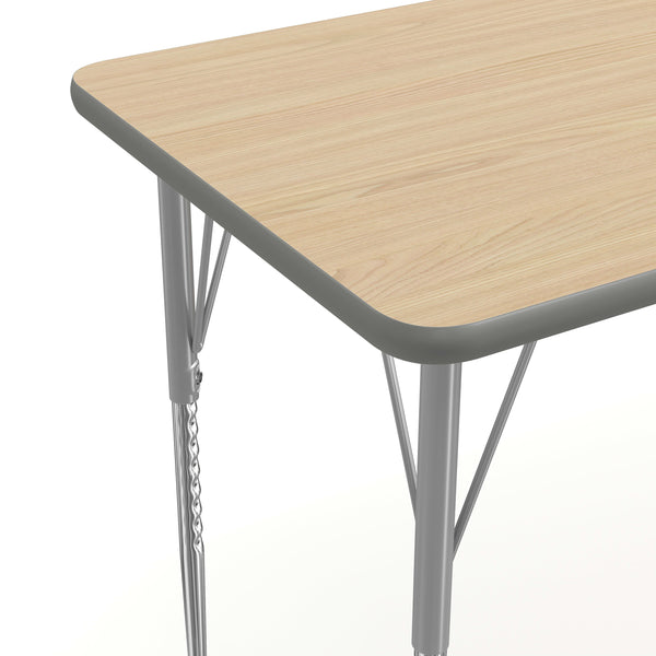 Light Natural Top/Silver Frame |#| Commercial Adjustable Height Rectangular Activity Table - Locking Casters-LT NAT