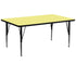 Yellow Top/Black Frame |#| 30"W x 72"L Rectangular Yellow Thermal Laminate Adjustable Activity Table