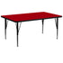 Red Top/Black Frame |#| 30"W x 72"L Rectangular Red Thermal Laminate Adjustable Activity Table