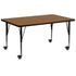 Oak Top/Black Frame |#| Mobile 30"W x 72"L Rectangular Oak Thermal Laminate Adjustable Activity Table