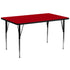 Red Top/Black Frame |#| 30"W x 72"L Rectangular Red Thermal Laminate Adjustable Activity Table