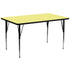 Yellow Top/Black Frame |#| 30"W x 72"L Rectangular Yellow Thermal Laminate Adjustable Activity Table