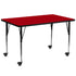 Red Top/Black Frame |#| Mobile 30"W x 72"L Rectangular Red Thermal Laminate Adjustable Activity Table