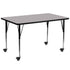 Gray Top/Black Frame |#| Mobile 30"W x 72"L Rectangular Grey Thermal Laminate Adjustable Activity Table