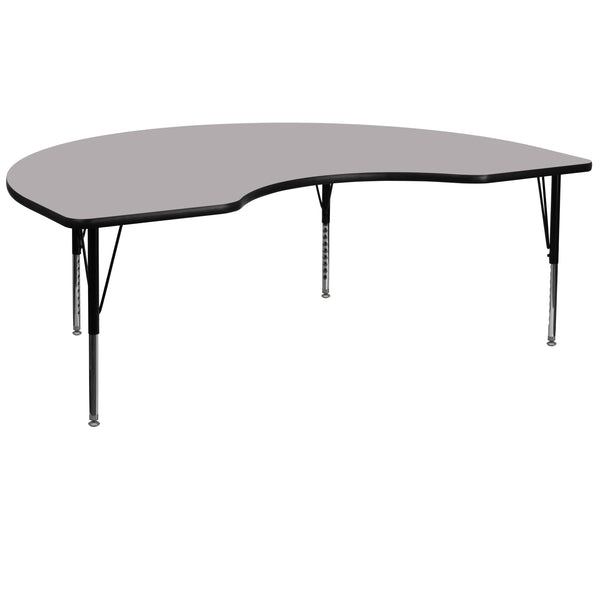 Gray Top/Black Frame |#| 48"W x 96"L Kidney Grey Thermal Laminate Activity Table - Height Adjustable Legs