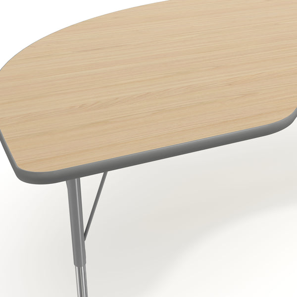 Light Natural Top/Silver Frame |#| Commercial Adjustable Height Kidney Activity Table with Short Legs in LT NAT