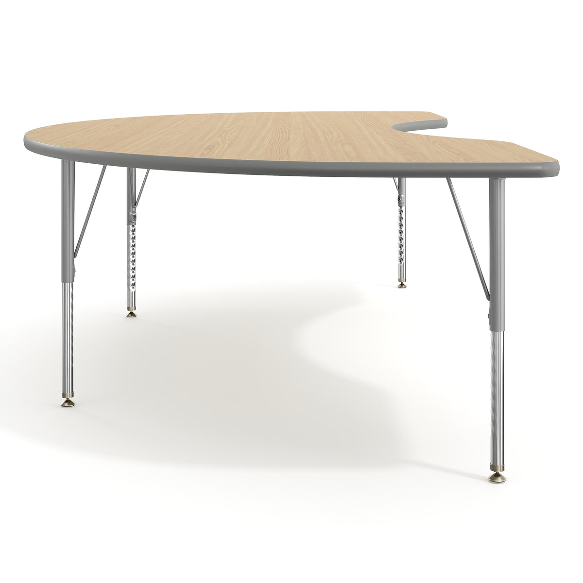 Light Natural Top/Silver Frame |#| Commercial Adjustable Height Kidney Activity Table with Short Legs in LT NAT