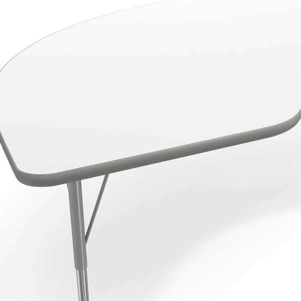 White Top/Silver Frame |#| Commercial Adjustable Height Kidney Activity Table with Short Legs in White