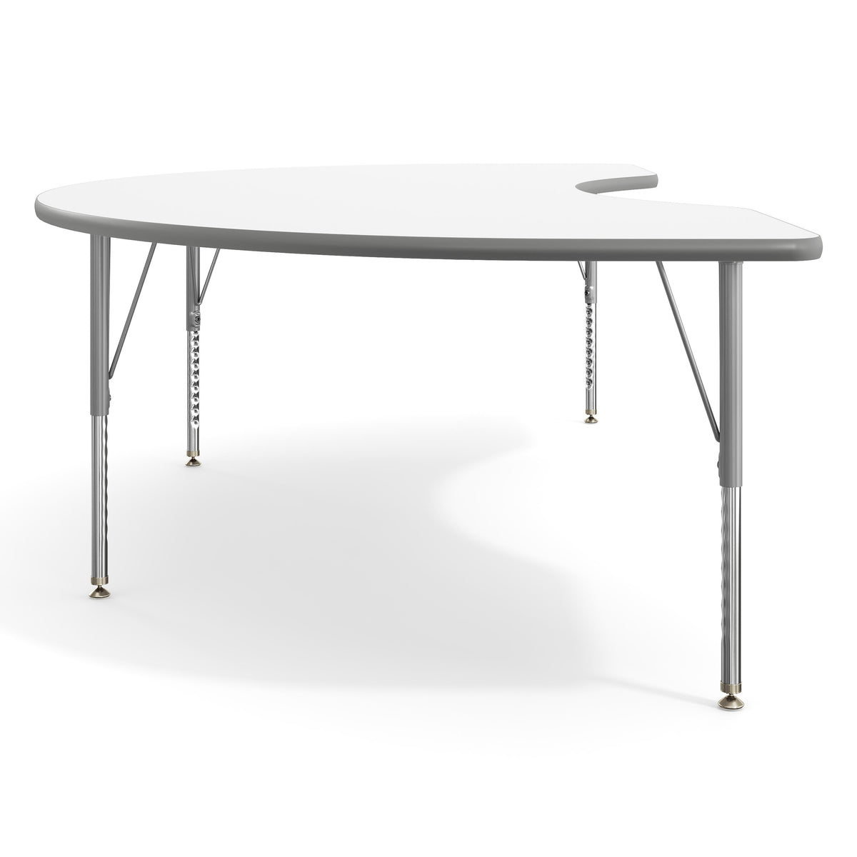 White Top/Silver Frame |#| Commercial Adjustable Height Kidney Activity Table with Short Legs in White