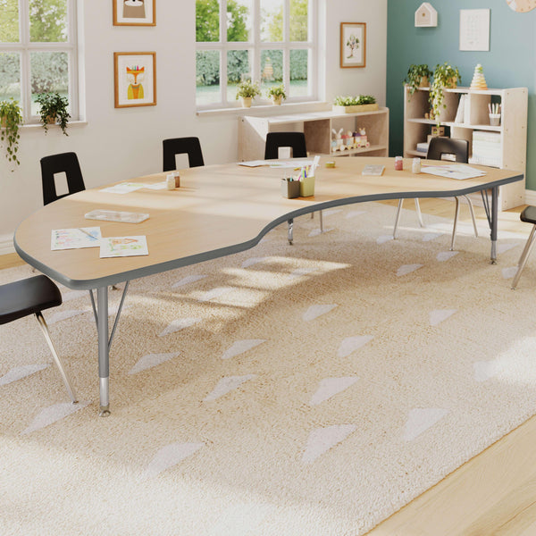 Light Natural Top/Silver Frame |#| Commercial Adjustable Height Kidney Activity Table with Short Legs in LT NAT