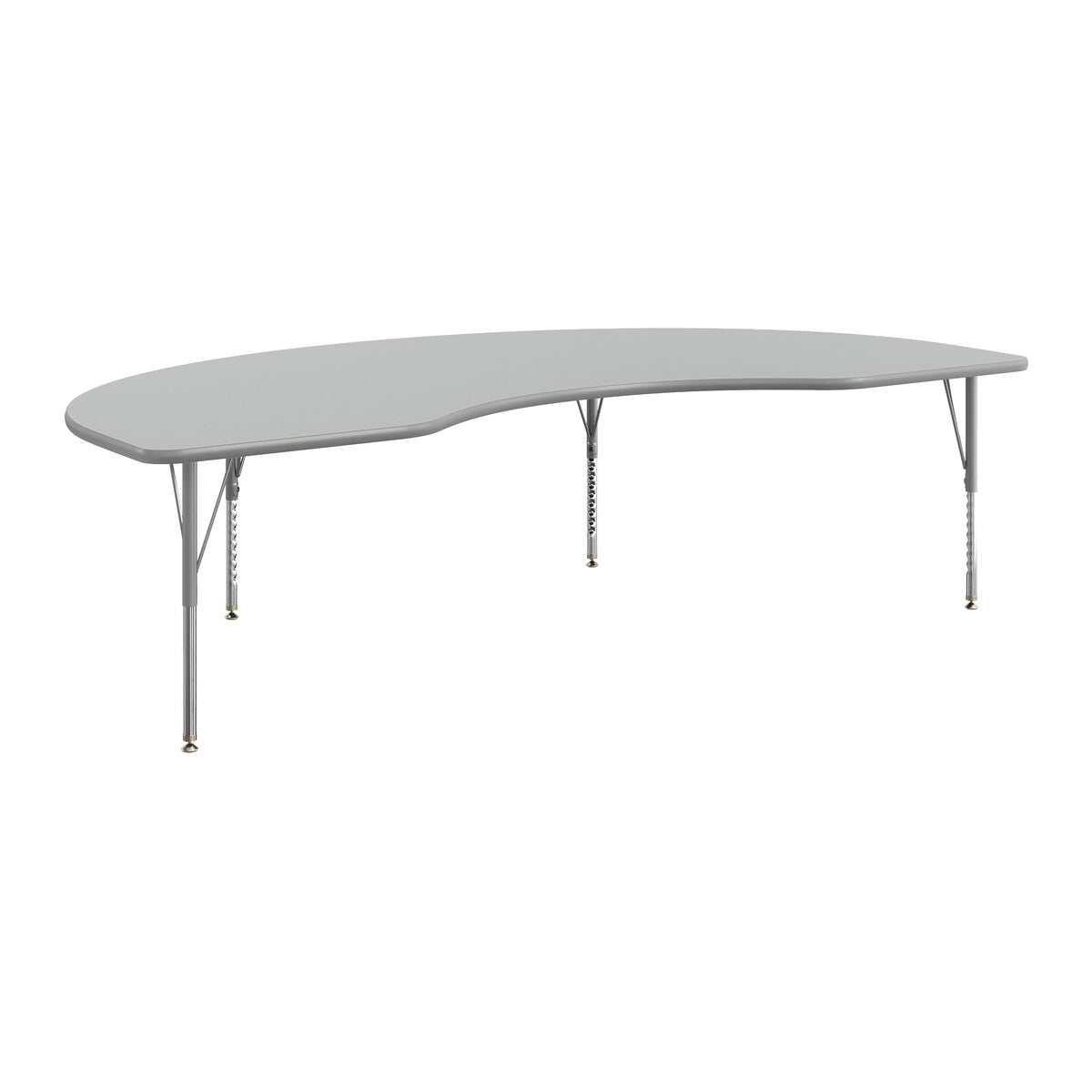 Gray Top/Silver Frame |#| Commercial Adjustable Height Kidney Activity Table with Short Legs in Gray