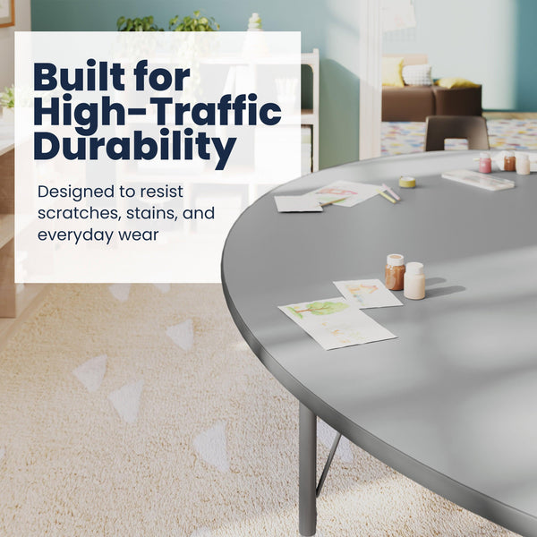 Gray Top/Silver Frame |#| Commercial Adjustable Height Kidney Activity Table with Short Legs in Gray