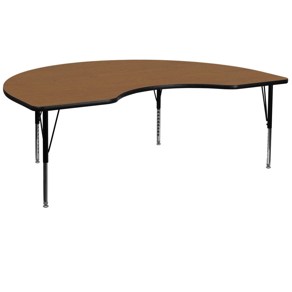 Oak Top/Black Frame |#| 48"W x 96"L Kidney Oak Thermal Laminate Activity Table - Height Adjustable Legs