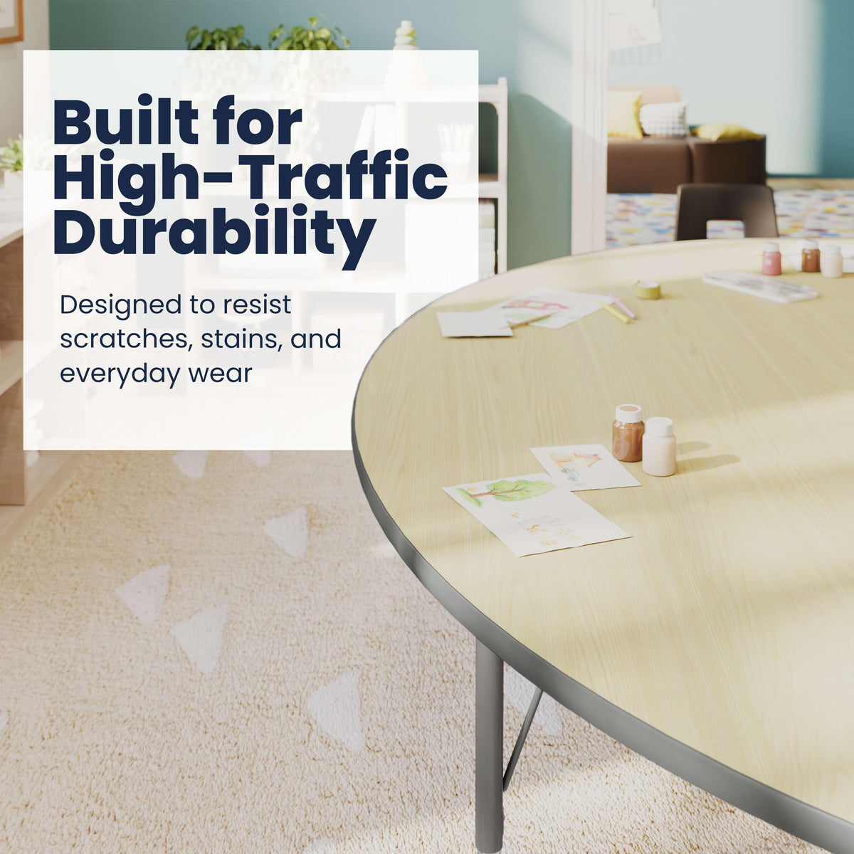 Light Natural Top/Silver Frame |#| Commercial Adjustable Height Kidney Activity Table with Short Legs in LT NAT
