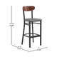Walnut Wood Back/Gray Vinyl Seat |#| Commercial Metal Barstool with Vinyl Seat and Wood Boomerang Back-Gray/Walnut