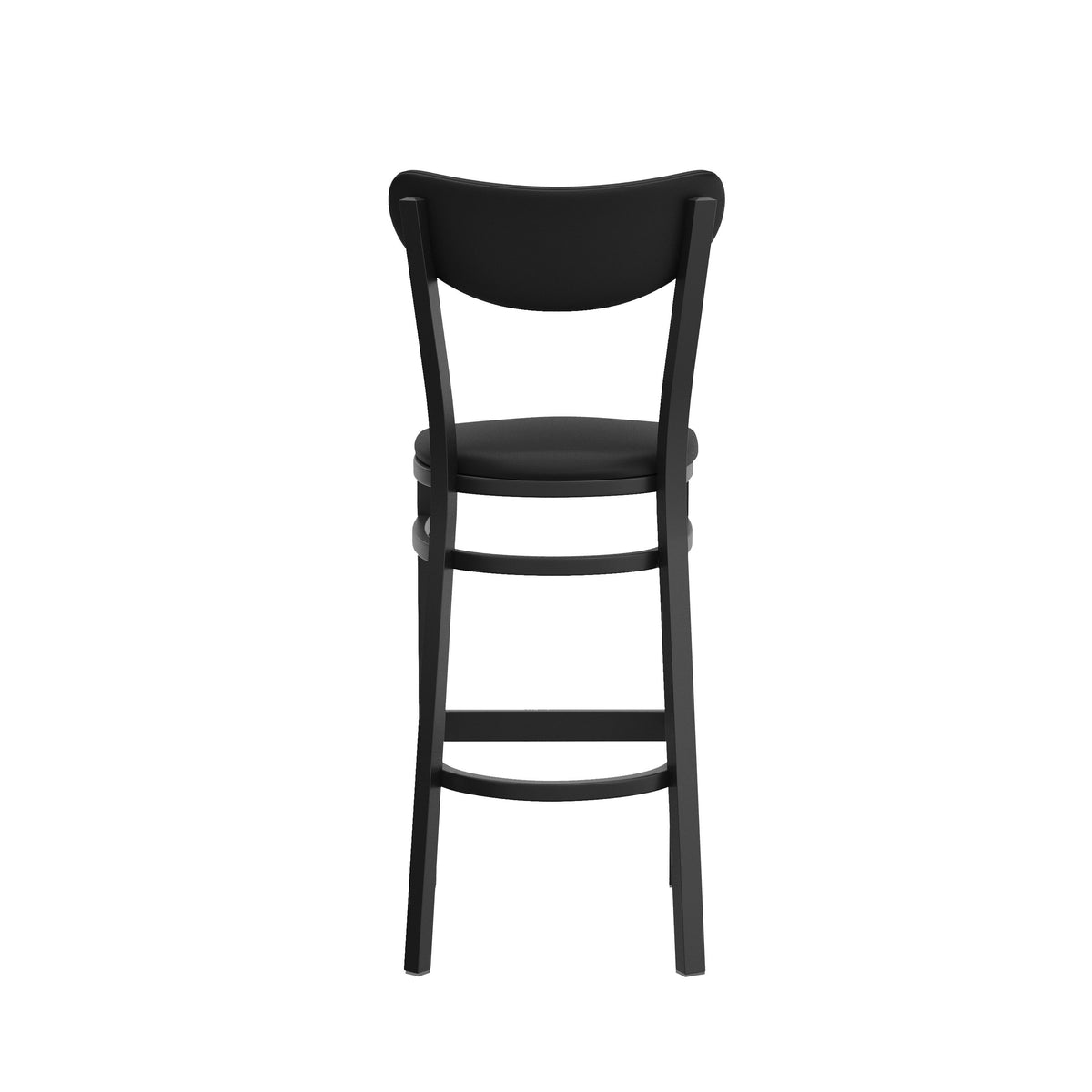 Black Vinyl Back/Black Vinyl Seat |#| Commercial Metal Barstool with Vinyl Seat and Boomerang Back-Black Finish