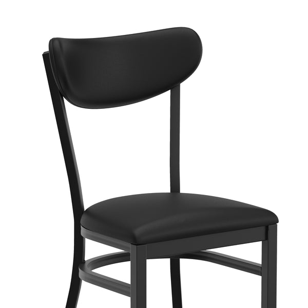 Black Vinyl Back/Black Vinyl Seat |#| Commercial Metal Barstool with Vinyl Seat and Boomerang Back-Black Finish