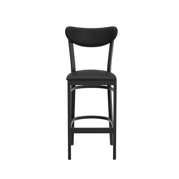 Black Vinyl Back/Black Vinyl Seat |#| Commercial Metal Barstool with Vinyl Seat and Boomerang Back-Black Finish