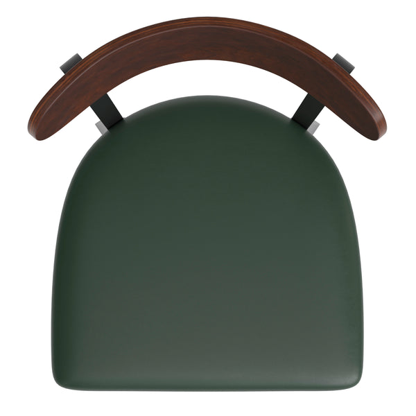 Walnut Wood Back/Green Vinyl Seat |#| Commercial Metal Barstool with Vinyl Seat and Wood Boomerang Back-Green/Walnut