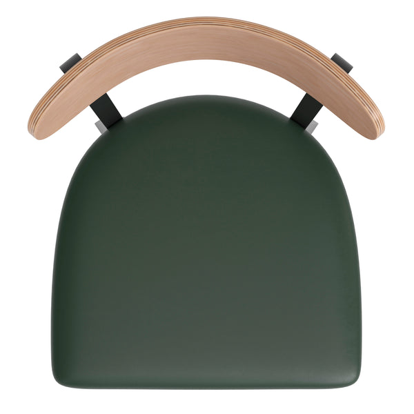 Natural Birch Wood Back/Green Vinyl Seat |#| Commercial Metal Barstool with Vinyl Seat and Wood Boomerang Back-Green/Natural