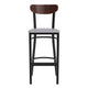 Walnut Wood Back/Gray Vinyl Seat |#| Commercial Metal Barstool with Vinyl Seat and Wood Boomerang Back-Gray/Walnut