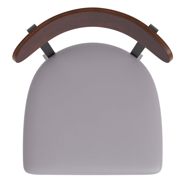 Walnut Wood Back/Gray Vinyl Seat |#| Commercial Metal Barstool with Vinyl Seat and Wood Boomerang Back-Gray/Walnut