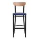 Natural Birch Wood Back/Blue Vinyl Seat |#| Commercial Metal Barstool with Vinyl Seat and Wood Boomerang Back-Blue/Natural