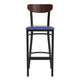 Walnut Wood Back/Blue Vinyl Seat |#| Commercial Metal Barstool with Vinyl Seat and Wood Boomerang Back-Blue/Walnut