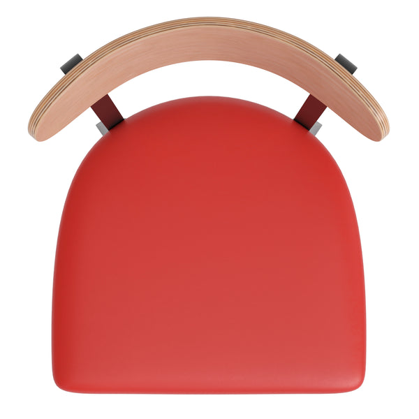 Natural Birch Wood Back/Red Vinyl Seat |#| Commercial Metal Barstool with Vinyl Seat and Wood Boomerang Back-Red/Natural