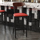 Walnut Wood Back/Red Vinyl Seat |#| Commercial Metal Barstool with Vinyl Seat and Wood Boomerang Back-Red/Walnut
