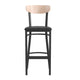 Natural Birch Wood Back/Black Vinyl Seat |#| Commercial Metal Barstool with Vinyl Seat and Wood Boomerang Back-Black/Natural