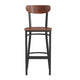 Walnut |#| Commercial Metal Barstool with Wood Seat and Boomerang Back-Walnut Finish