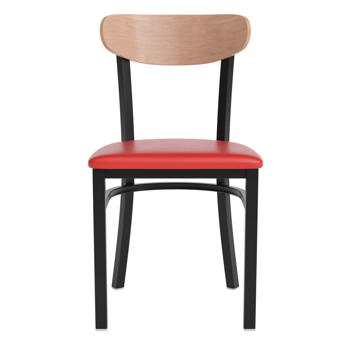 Natural Birch Wood Back/Red Vinyl Seat |#| Commercial Metal Dining Chair - Vinyl Seat and Wood Boomerang Back-Red/Natural