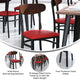 Walnut Wood Back/Red Vinyl Seat |#| Commercial Metal Dining Chair with Vinyl Seat and Wood Boomerang Back-Red/Walnut