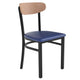 Natural Birch Wood Back/Blue Vinyl Seat |#| Commercial Metal Dining Chair - Vinyl Seat and Wood Boomerang Back-Blue/Natural