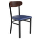 Walnut Wood Back/Blue Vinyl Seat |#| Commercial Metal Dining Chair - Vinyl Seat and Wood Boomerang Back-Blue/Walnut