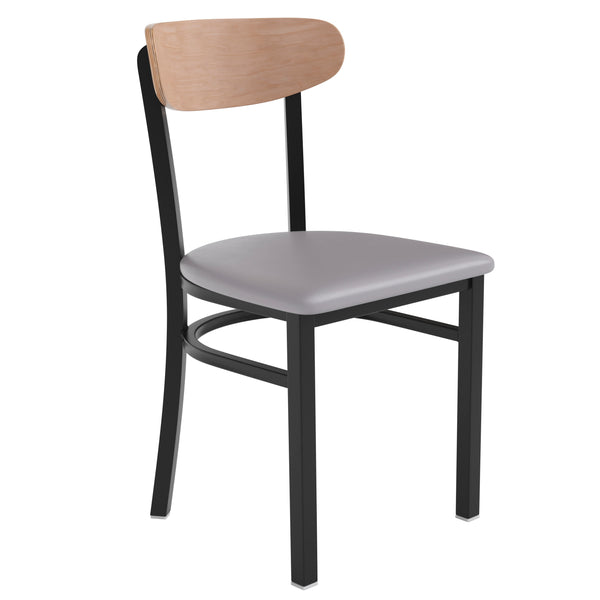Natural Birch Wood Back/Gray Vinyl Seat |#| Commercial Metal Dining Chair - Vinyl Seat and Wood Boomerang Back-Gray/Natural