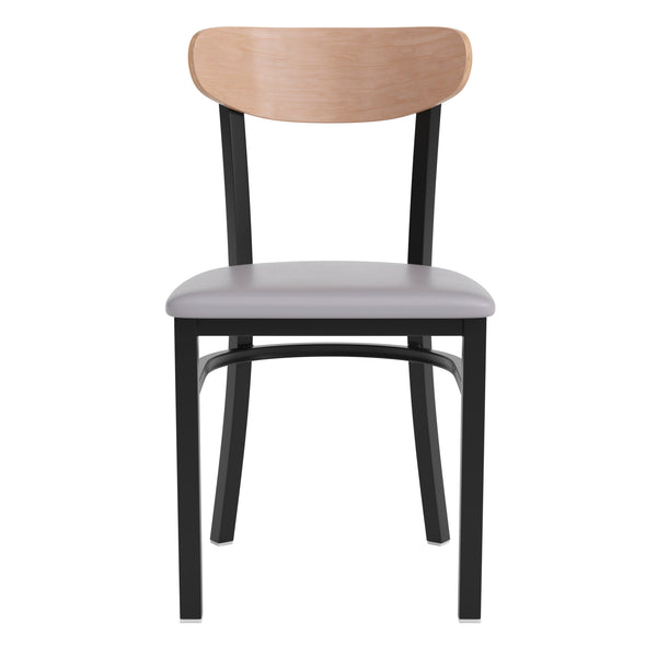 Natural Birch Wood Back/Gray Vinyl Seat |#| Commercial Metal Dining Chair - Vinyl Seat and Wood Boomerang Back-Gray/Natural