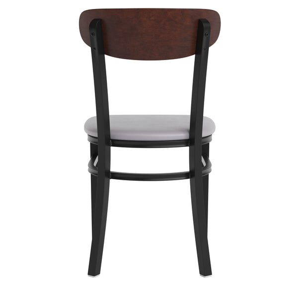 Walnut Wood Back/Gray Vinyl Seat |#| Commercial Metal Dining Chair - Vinyl Seat - Wood Boomerang Back-Gray/Walnut