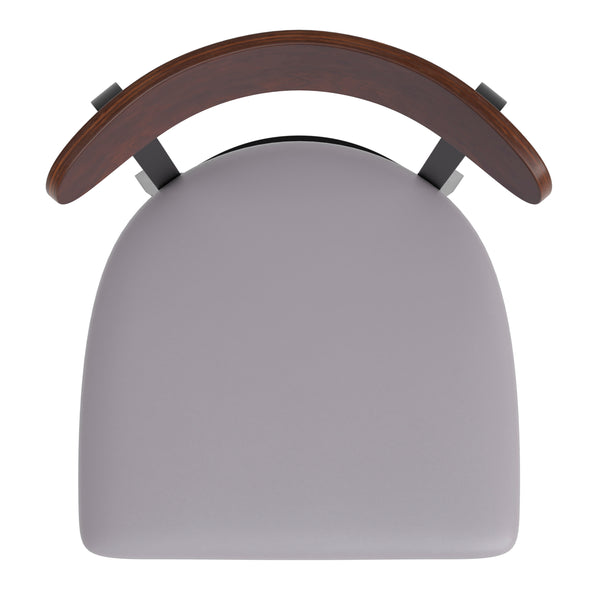 Walnut Wood Back/Gray Vinyl Seat |#| Commercial Metal Dining Chair - Vinyl Seat - Wood Boomerang Back-Gray/Walnut