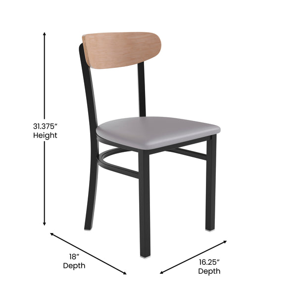 Natural Birch Wood Back/Gray Vinyl Seat |#| Commercial Metal Dining Chair - Vinyl Seat and Wood Boomerang Back-Gray/Natural