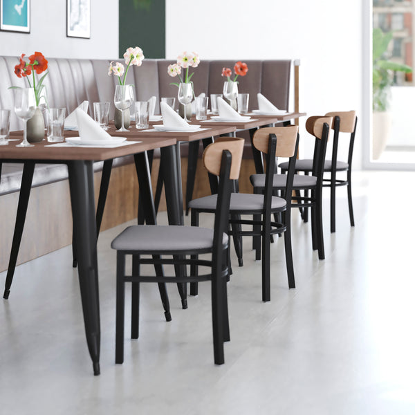 Natural Birch Wood Back/Gray Vinyl Seat |#| Commercial Metal Dining Chair - Vinyl Seat and Wood Boomerang Back-Gray/Natural