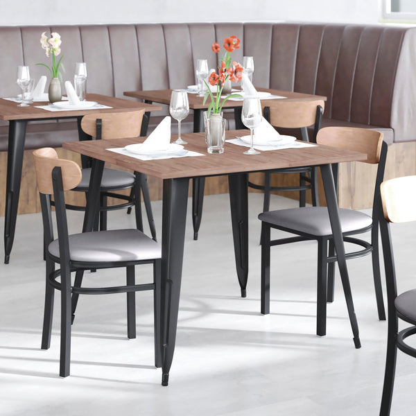 Natural Birch Wood Back/Gray Vinyl Seat |#| Commercial Metal Dining Chair - Vinyl Seat and Wood Boomerang Back-Gray/Natural