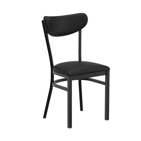 Black Vinyl Back/Black Vinyl Seat |#| Commercial Metal Dining Chair with Vinyl Seat - Boomerang Back - Black