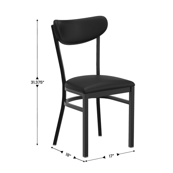Black Vinyl Back/Black Vinyl Seat |#| Commercial Metal Dining Chair with Vinyl Seat - Boomerang Back - Black