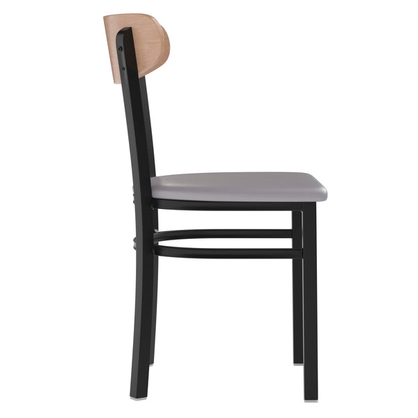 Natural Birch Wood Back/Gray Vinyl Seat |#| Commercial Metal Dining Chair - Vinyl Seat and Wood Boomerang Back-Gray/Natural