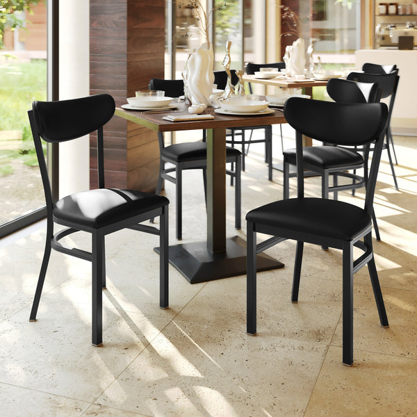 Black Vinyl Back/Black Vinyl Seat |#| Commercial Metal Dining Chair with Vinyl Seat - Boomerang Back - Black